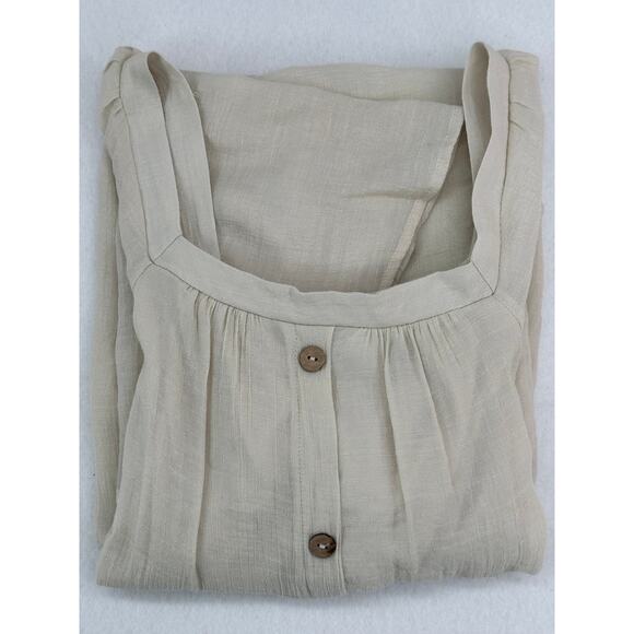 naif Cream Lined Gauze Dress with Button Down Front Short Sleeve L - Picture 5 of 7